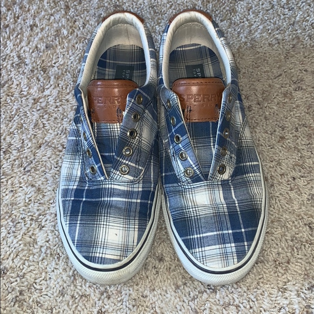 blue plaid sperry
